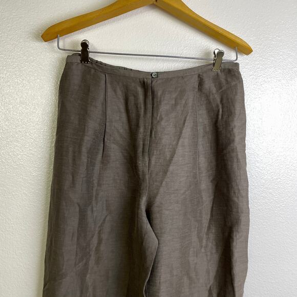 Eileen Fisher Wide Leg Pants Womens Medium Olive Silk Linen Pleated Straight * - Picture 3 of 10